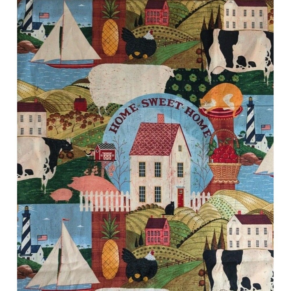 Vintage Fabric 1.5 Yards Farm Homestead Collage Americana Warren Kimble Springs